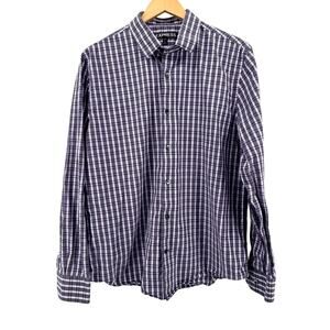 Express Modern Fit Mens Long Sleeve Button Purple Checkered Cotton Shirt–Large